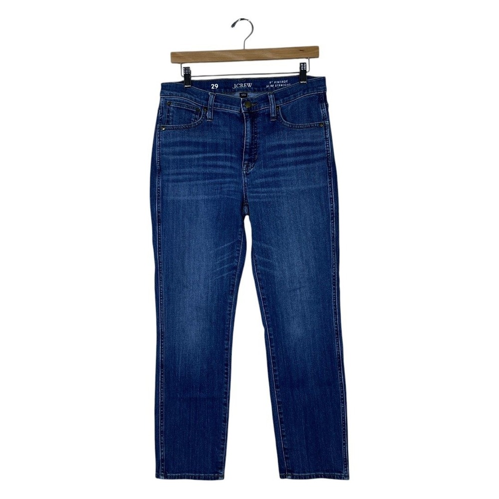 J.Crew 9" Vintage Slim Straight Solid Denim Jeans Blue Classic Stretch Size 29